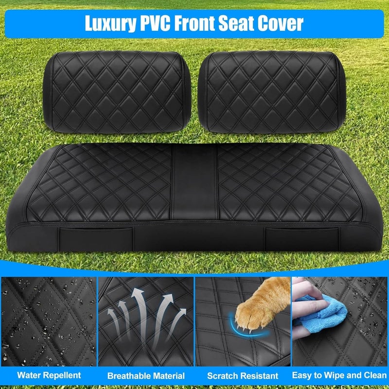 LEAPGOMAX Golf Cart Seat Covers Front for Yamaha G2 G8 G9 G11 G14 G16 G19 G20 G22 Golf Carts Made Thick Premium Marine Leather with Custom Diamond Anti-Scratch/Anti-Fading/Easy to Install - Image 4